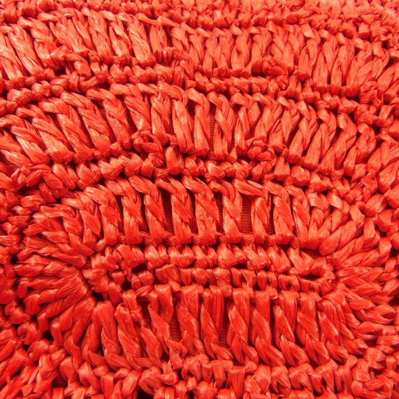 Red Woven Raffia Clutch Bag w/Bamboo Handles - Vintage - Picture 6 of 9